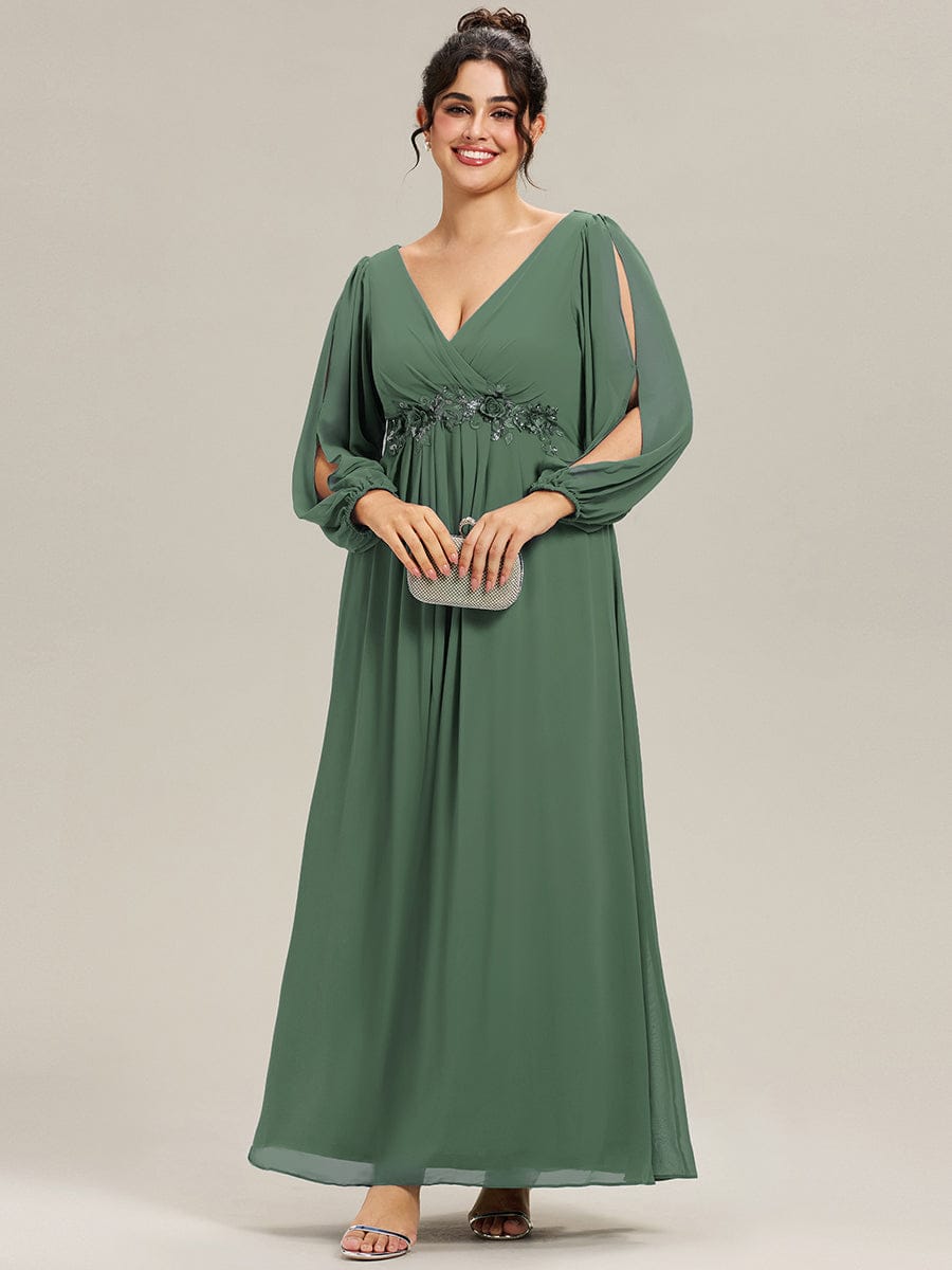 Chiffon V-Neckline Long Sleeve Wedding Guest Dress
