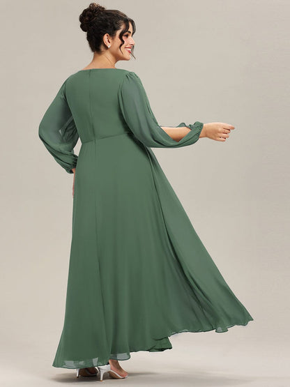 Chiffon V-Neckline Long Sleeve Wedding Guest Dress