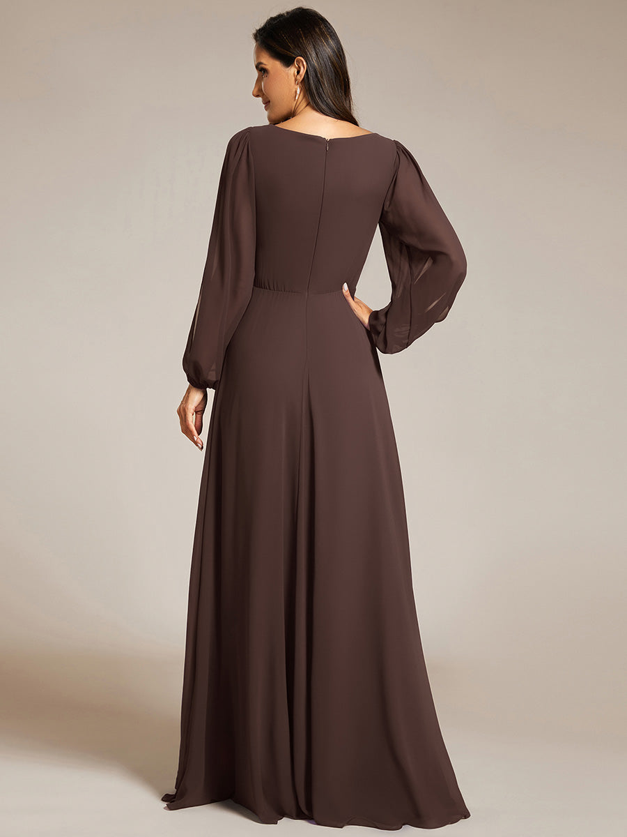 Chiffon V-Neckline Long Sleeve Wedding Guest Dress
