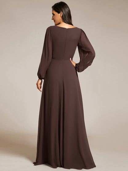 Chiffon V-Neckline Long Sleeve Wedding Guest Dress