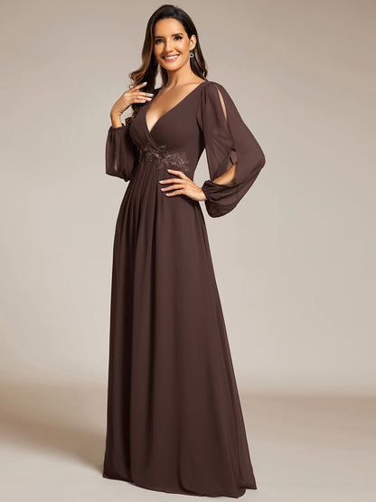 Chiffon V-Neckline Long Sleeve Wedding Guest Dress