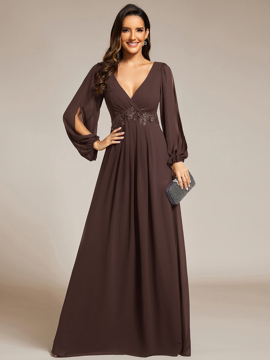 Chiffon V-Neckline Long Sleeve Wedding Guest Dress