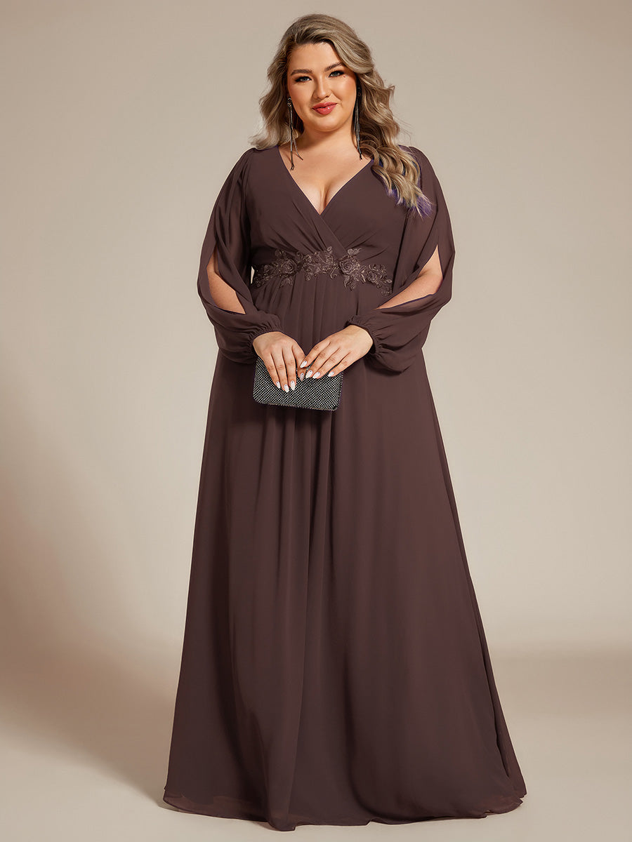 Chiffon V-Neckline Long Sleeve Wedding Guest Dress