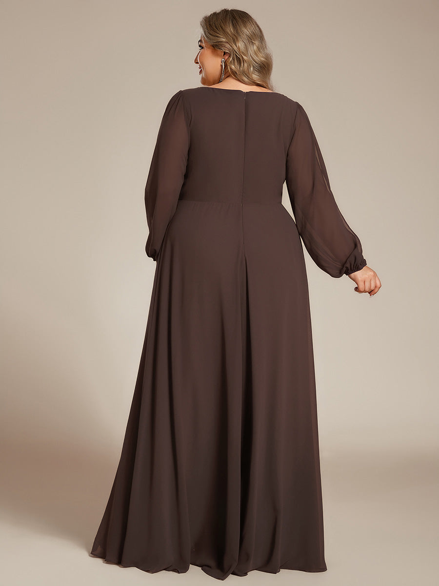 Chiffon V-Neckline Long Sleeve Wedding Guest Dress