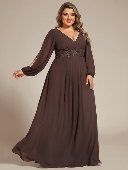 Chiffon V-Neckline Long Sleeve Wedding Guest Dress