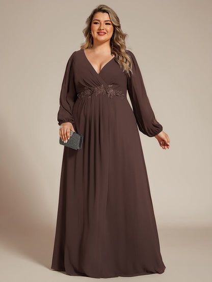 Chiffon V-Neckline Long Sleeve Wedding Guest Dress