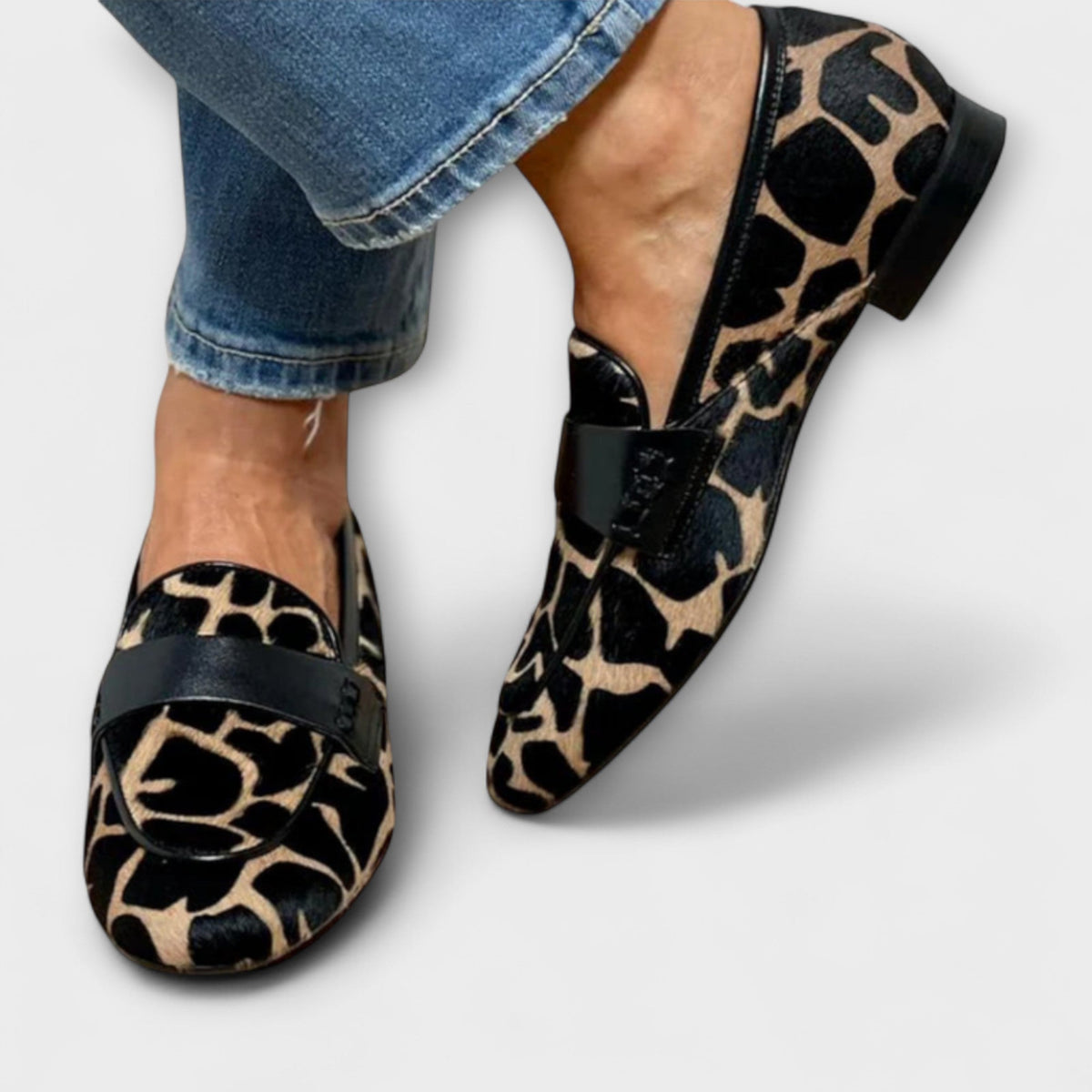 Analie | Modern Leopard Print Loafers — Black — Alfa Empire, view 2