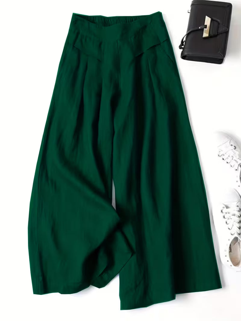 Anya | Breathable Loose Wide-Leg Pants — Green — Alfa Empire, view 2