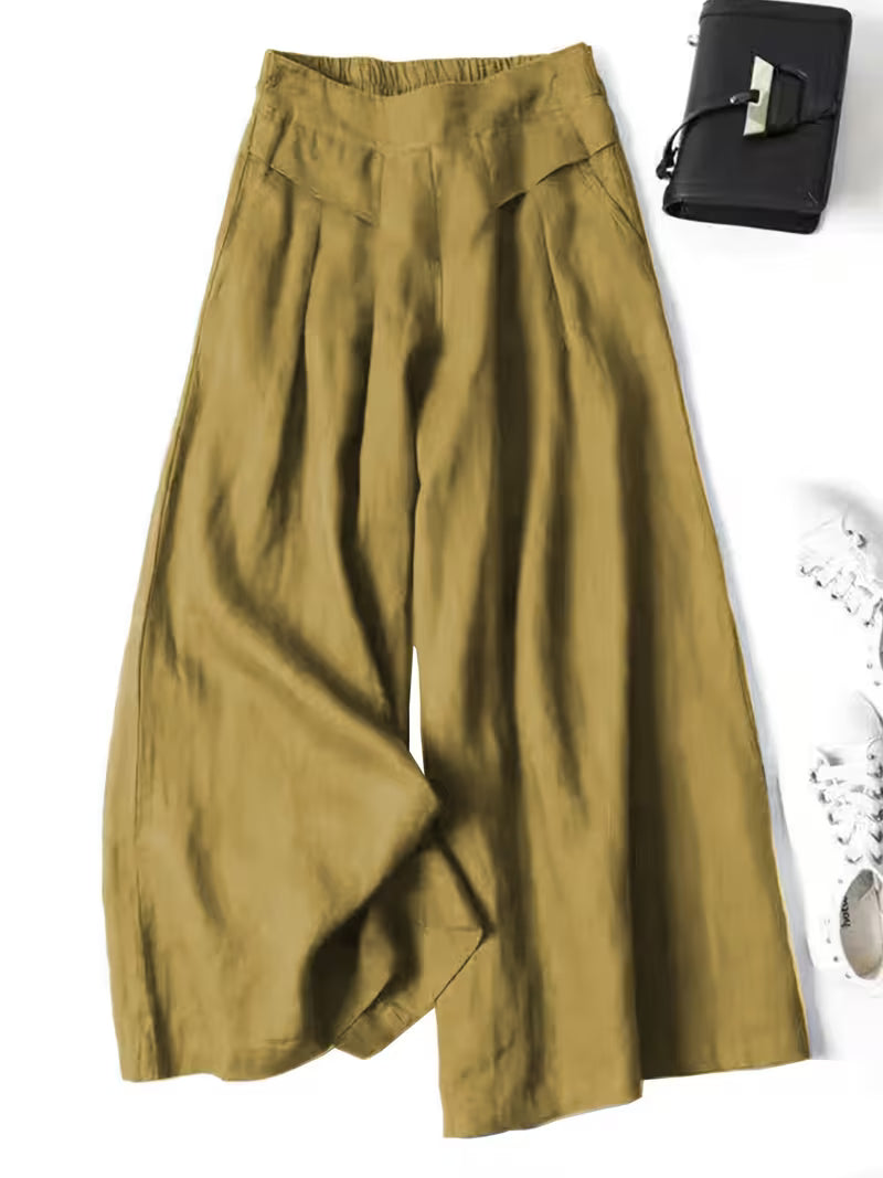 Anya | Breathable Loose Wide-Leg Pants — Mustard Yellow — Alfa Empire, view 4
