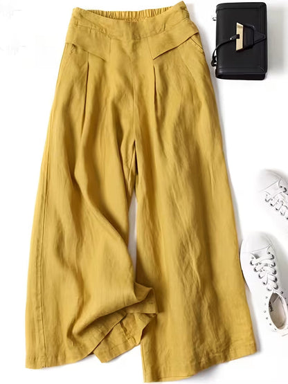 Anya | Breathable Loose Wide-Leg Pants — Yellow — Alfa Empire, view 5