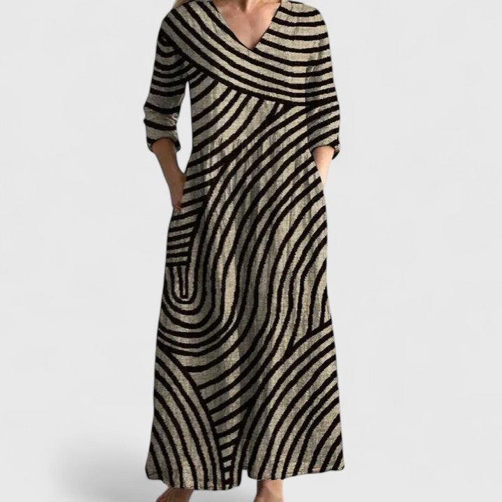 Arabella | Comfortable Geometric Style Dress — Gold - Black — Alfa Empire, view 1