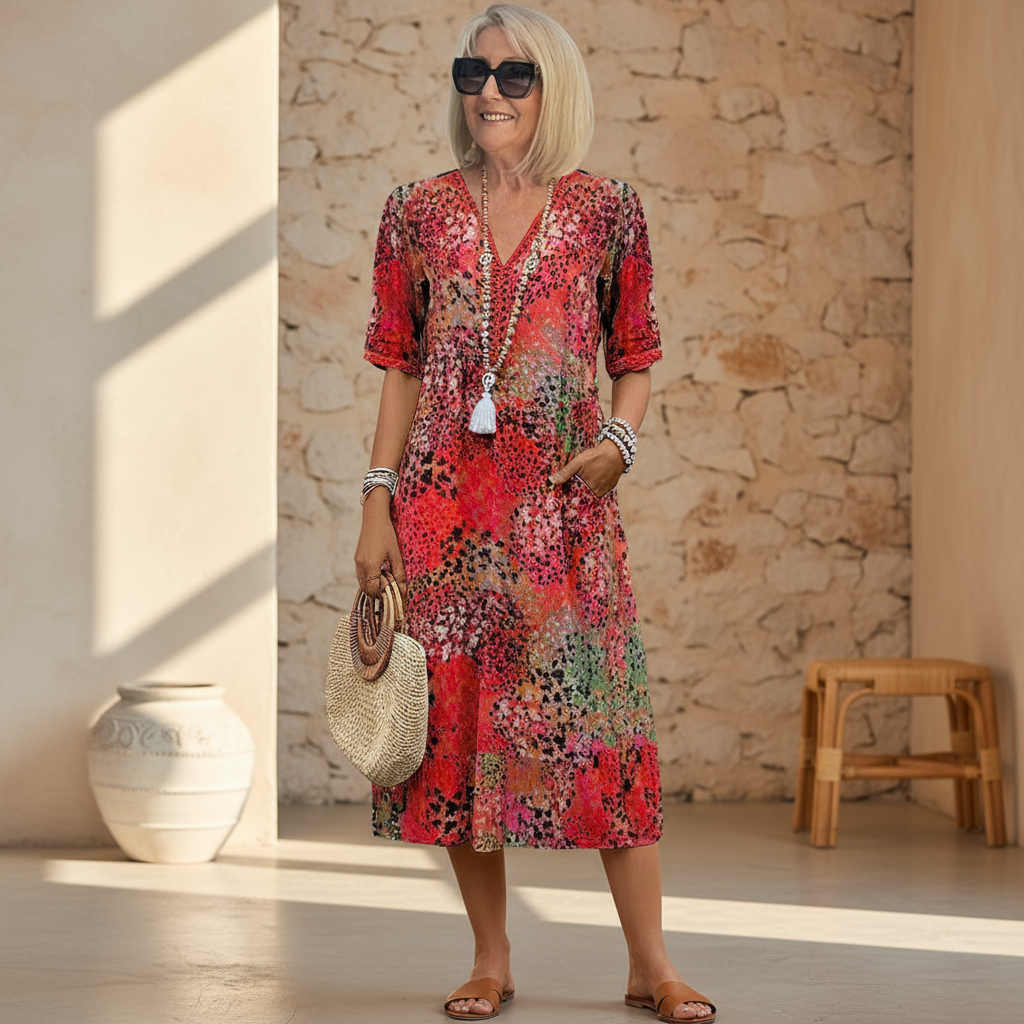 Arabella | Vibrant Pattern Midi Dress — Alfa Empire, view 1