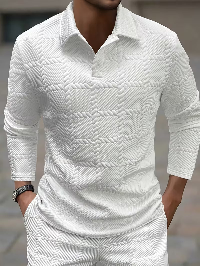 Archer | Classic Knit Jacquard Collar Shirt — White — Alfa Empire, view 1