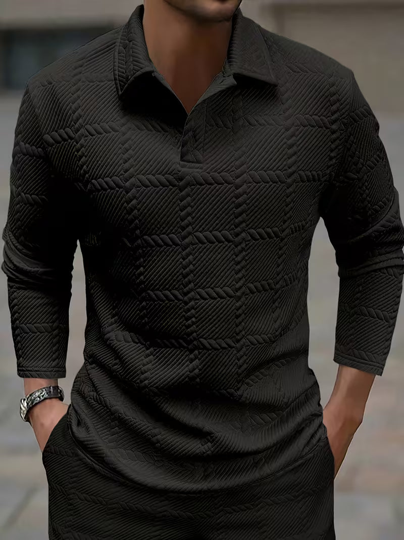 Archer | Classic Knit Jacquard Collar Shirt — Black — Alfa Empire, view 2
