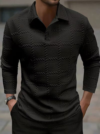 Archer | Classic Knit Jacquard Collar Shirt — Black — Alfa Empire, view 2