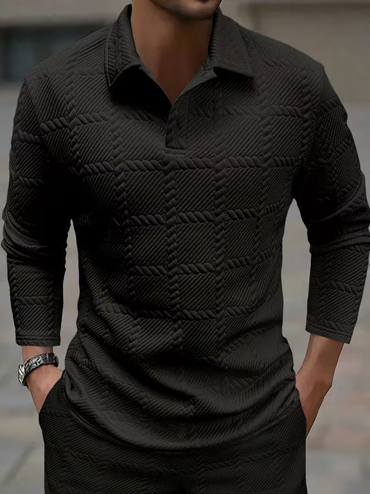 Archer | Classic Knit Jacquard Collar Shirt — Black — Alfa Empire, view 2