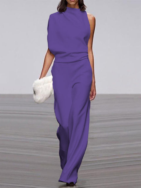 Arielle | Refined Sleeveless Draped Wide-Leg Jumpsuit — Purple — Alfa Empire, view 4