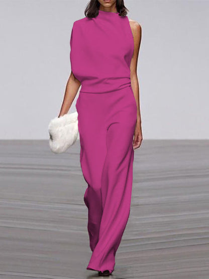 Arielle | Refined Sleeveless Draped Wide-Leg Jumpsuit — Red Roses — Alfa Empire, view 12