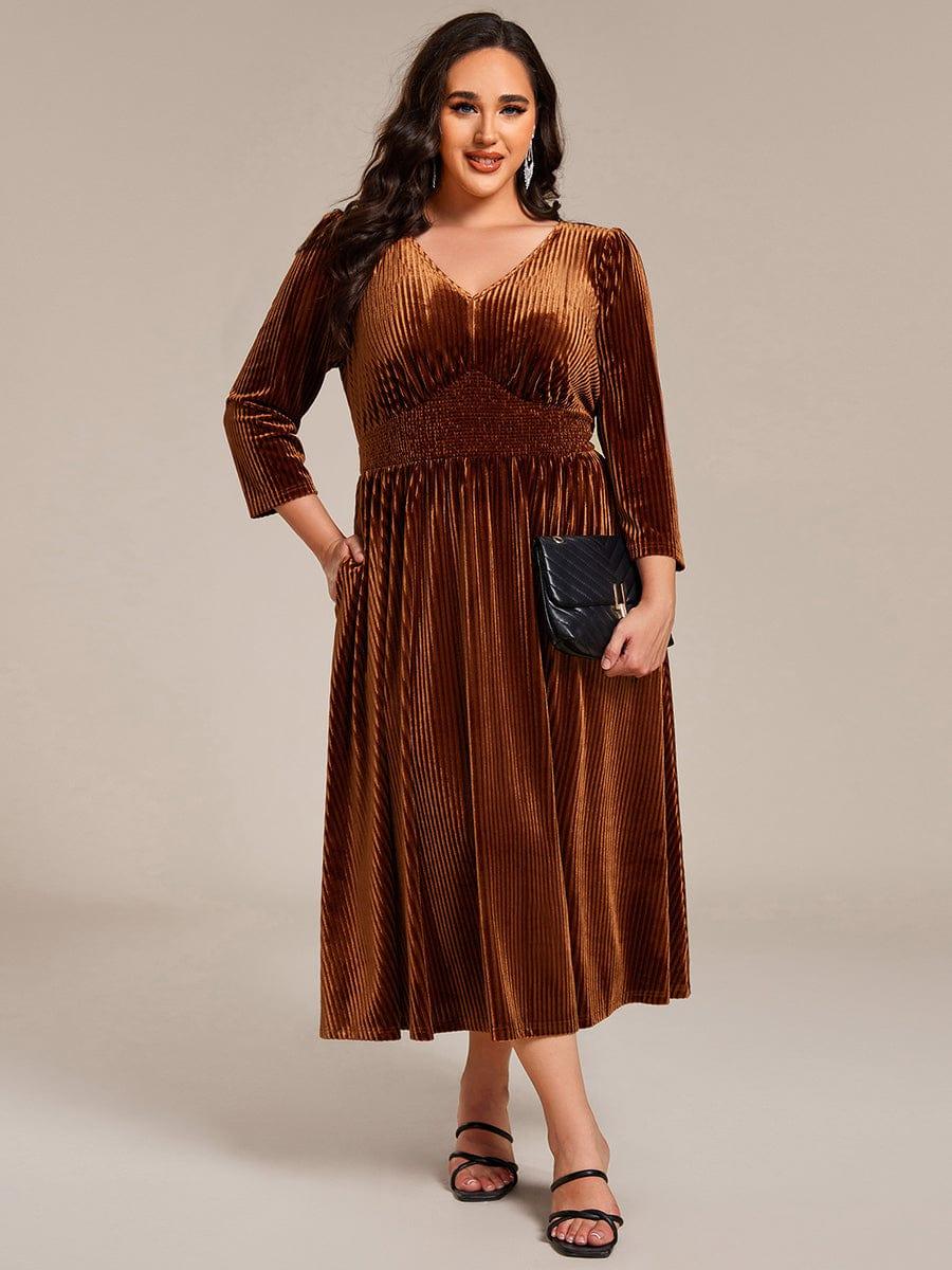 Velvet Long Sleeve High Stretch Tea Length Wedding Guest Dress