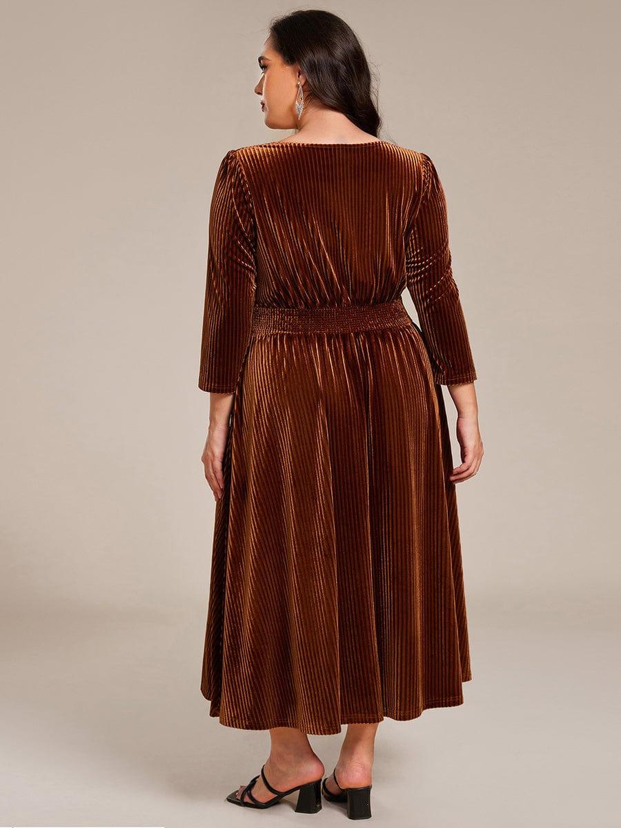 Velvet Long Sleeve High Stretch Tea Length Wedding Guest Dress