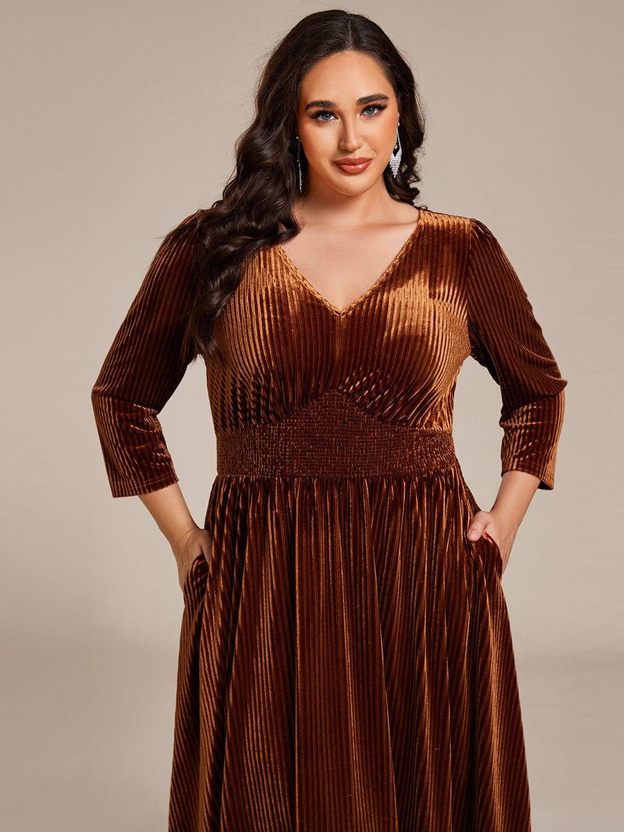Velvet Long Sleeve High Stretch Tea Length Wedding Guest Dress