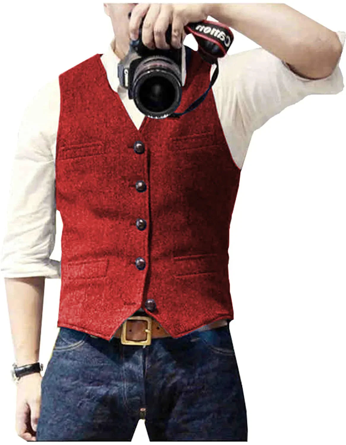 Arthur | Classic Herringbone Tweed Waistcoat — Red — Alfa Empire, view 10