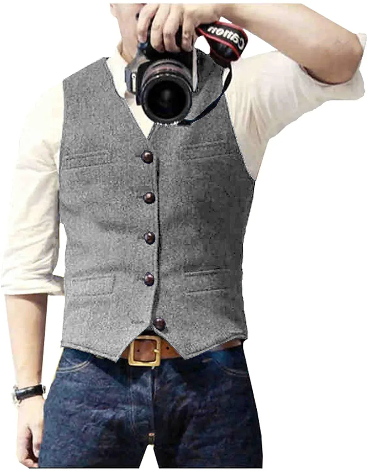 Arthur | Classic Herringbone Tweed Waistcoat — Silver — Alfa Empire, view 12