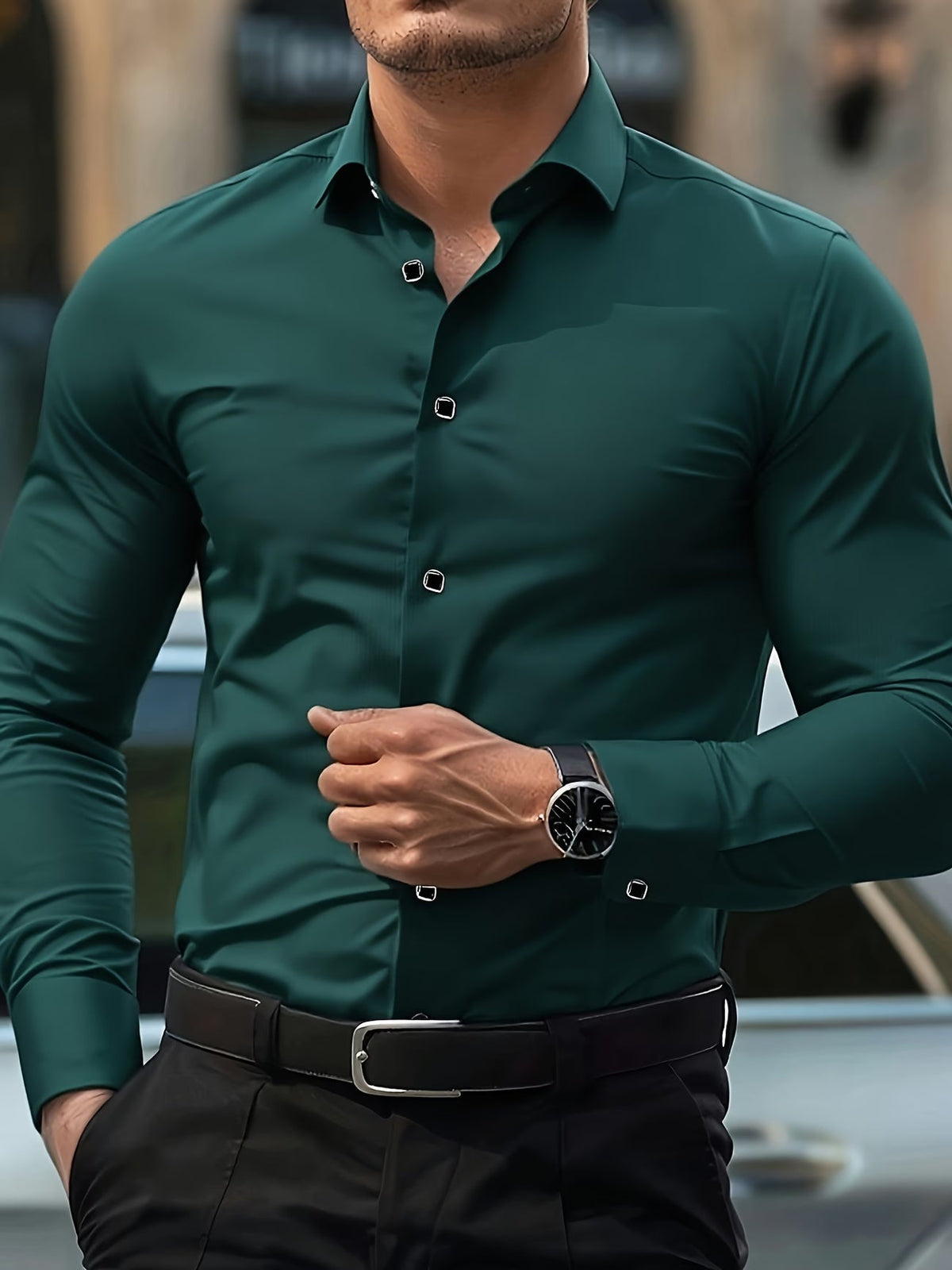 Arvid | Classic Long Sleeve Everyday Shirt — Green — Alfa Empire, view 4