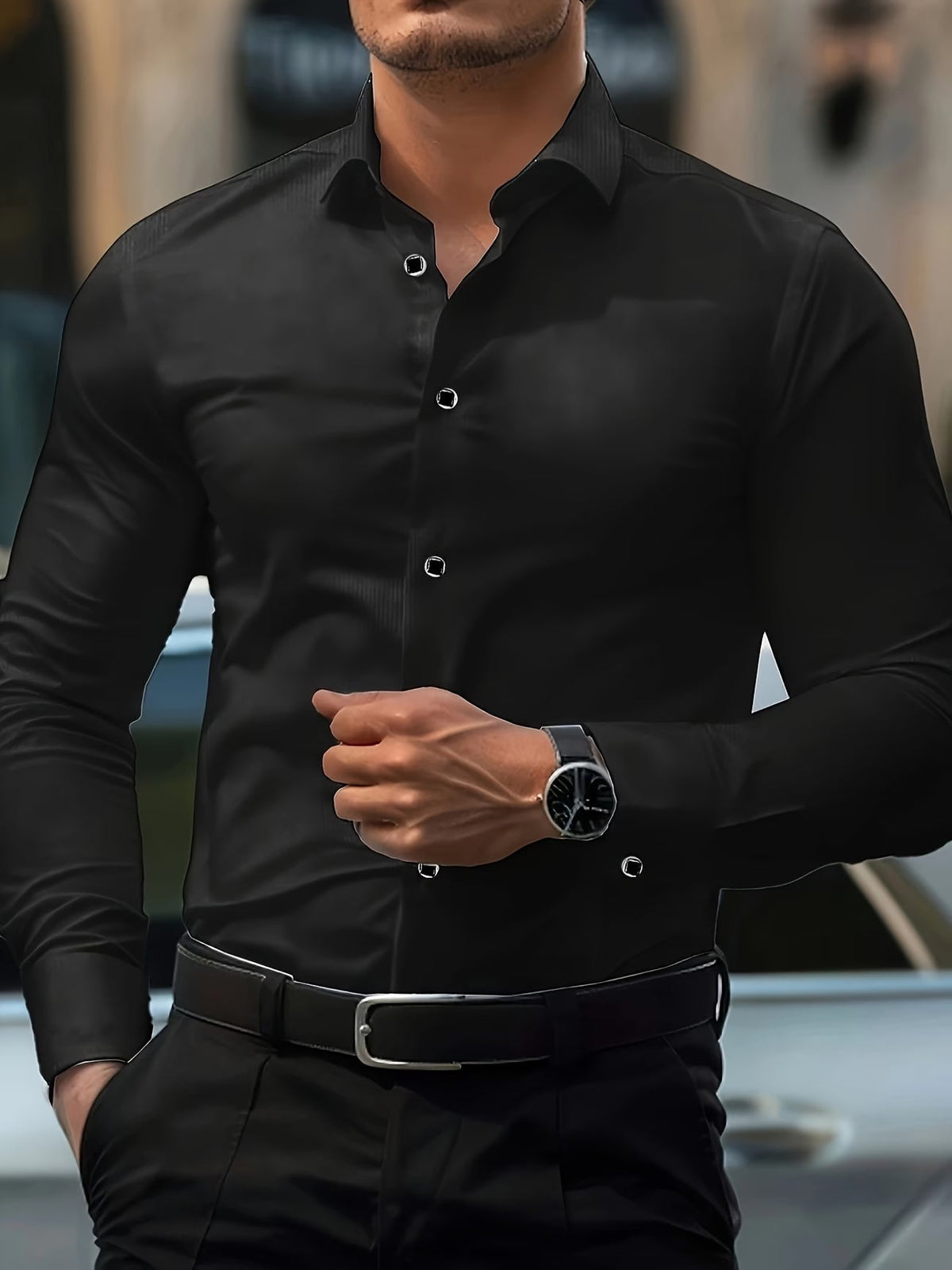 Arvid | Classic Long Sleeve Everyday Shirt — Black — Alfa Empire, view 5