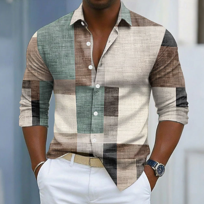 Ashton | Classic Color Block Patchwork Shirt — Green — Alfa Empire, view 1