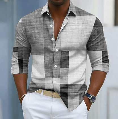 Ashton | Classic Color Block Patchwork Shirt — Black — Alfa Empire, view 5