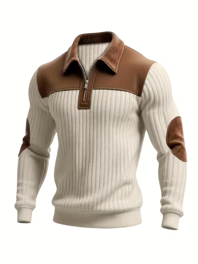 Ashton | Classic Color-Block Collar Zip Sweater — Beige — Alfa Empire, view 1