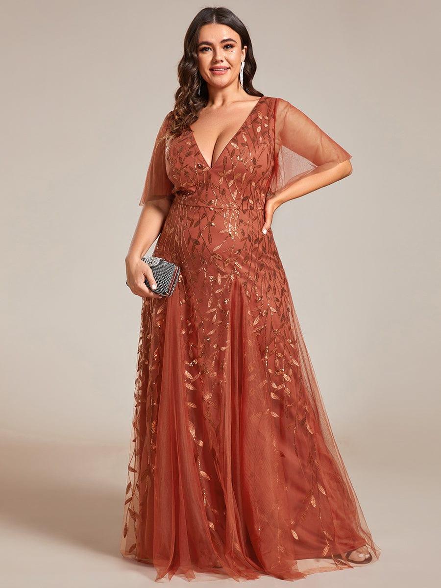 Sequin Shimmery Ruffle Sleeves Maxi Evening Dress