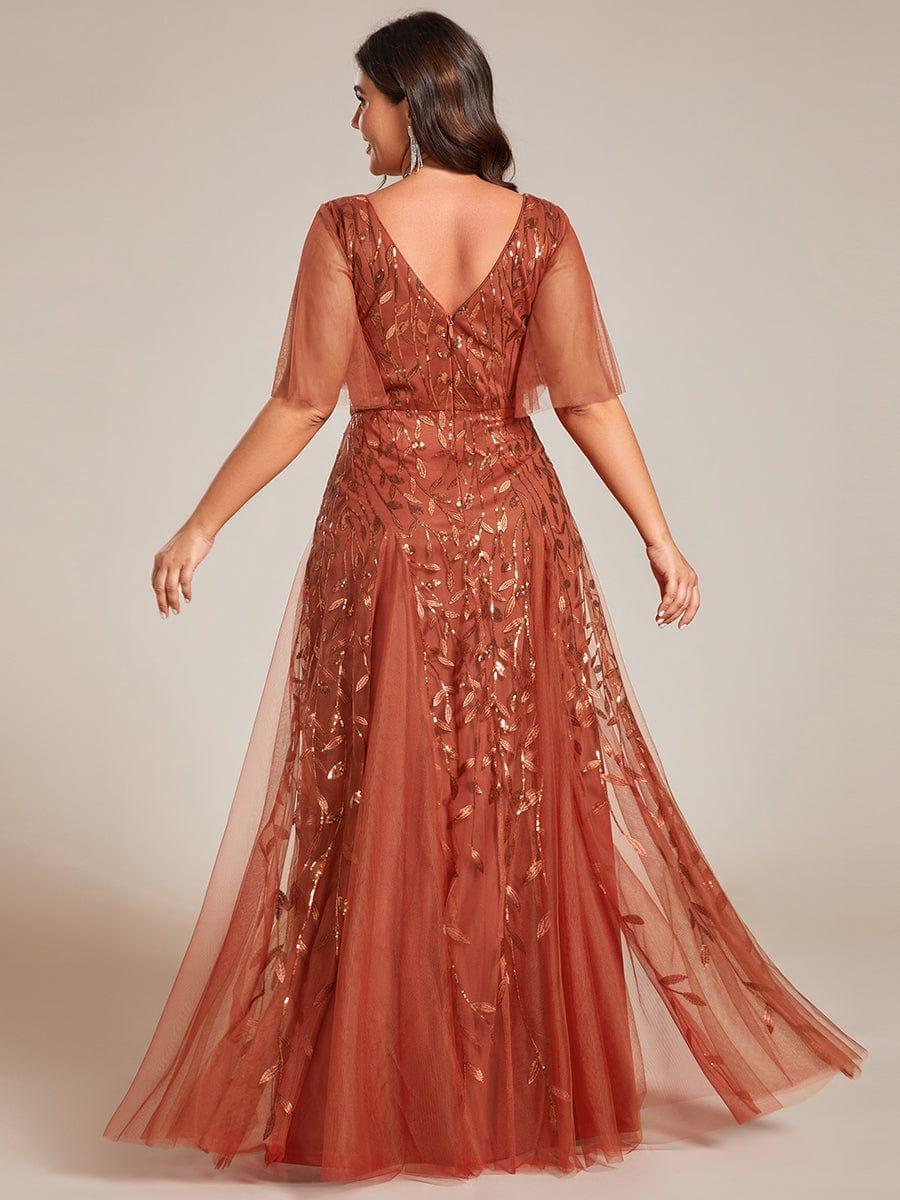 Sequin Shimmery Ruffle Sleeves Maxi Evening Dress