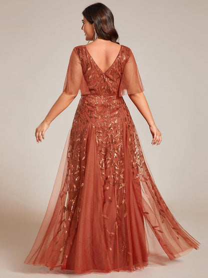 Sequin Shimmery Ruffle Sleeves Maxi Evening Dress