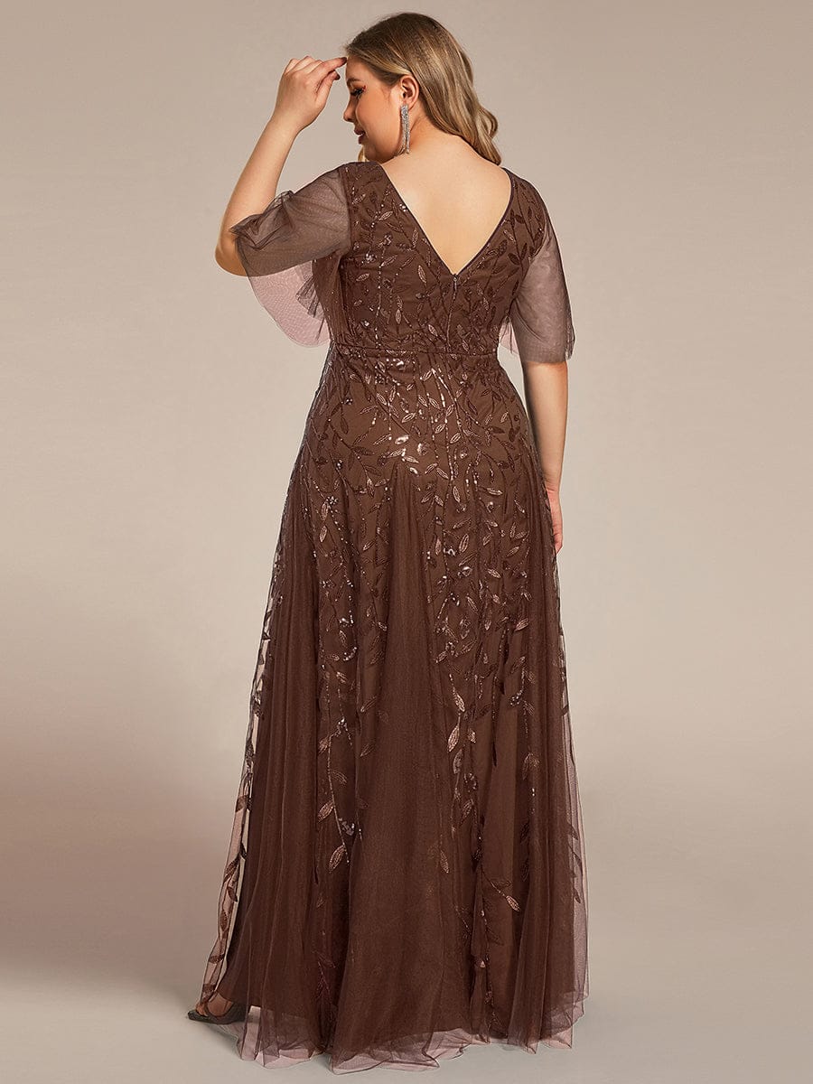 Sequin Shimmery Ruffle Sleeves Maxi Evening Dress