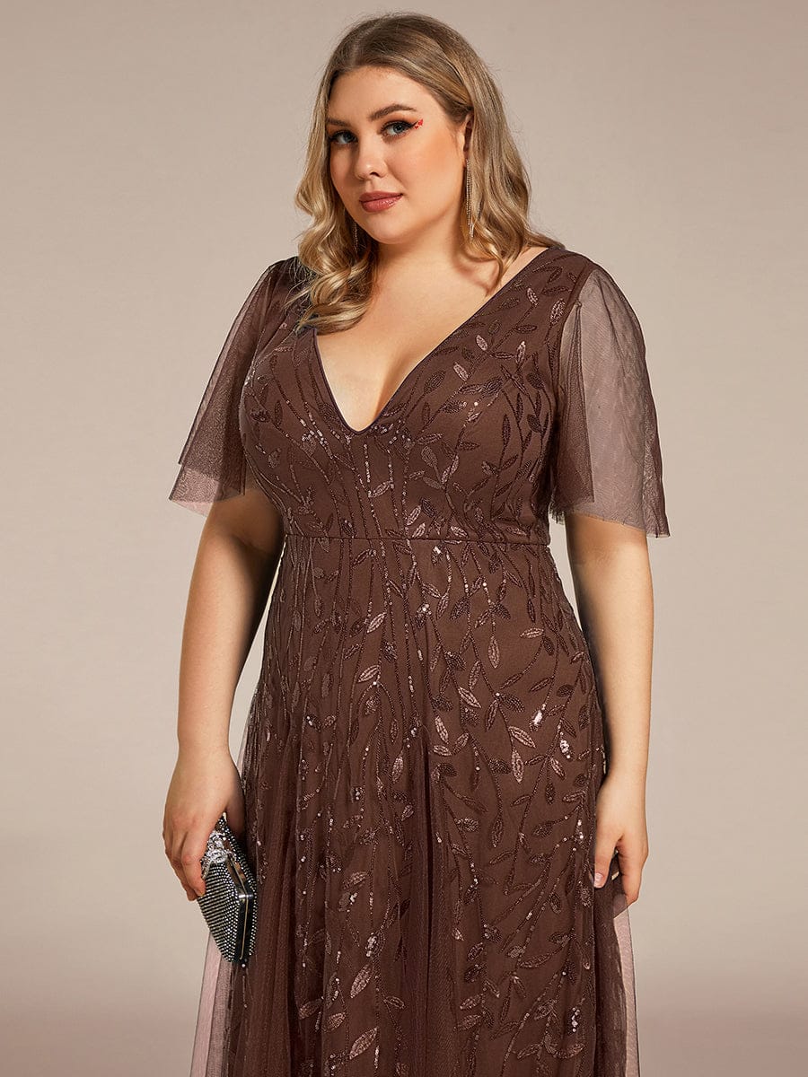 Sequin Shimmery Ruffle Sleeves Maxi Evening Dress