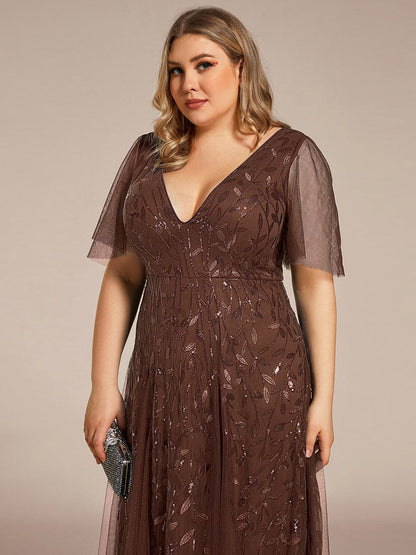 Sequin Shimmery Ruffle Sleeves Maxi Evening Dress