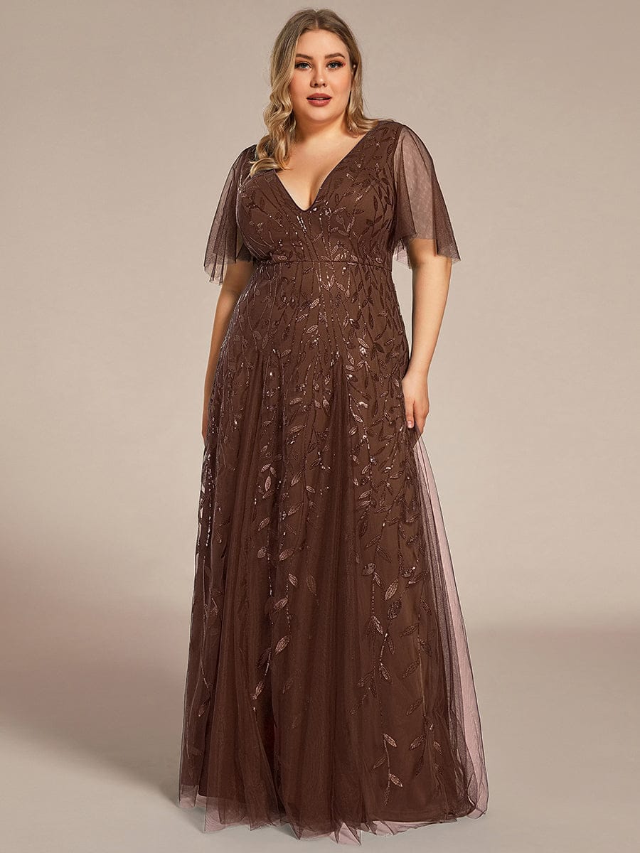 Sequin Shimmery Ruffle Sleeves Maxi Evening Dress