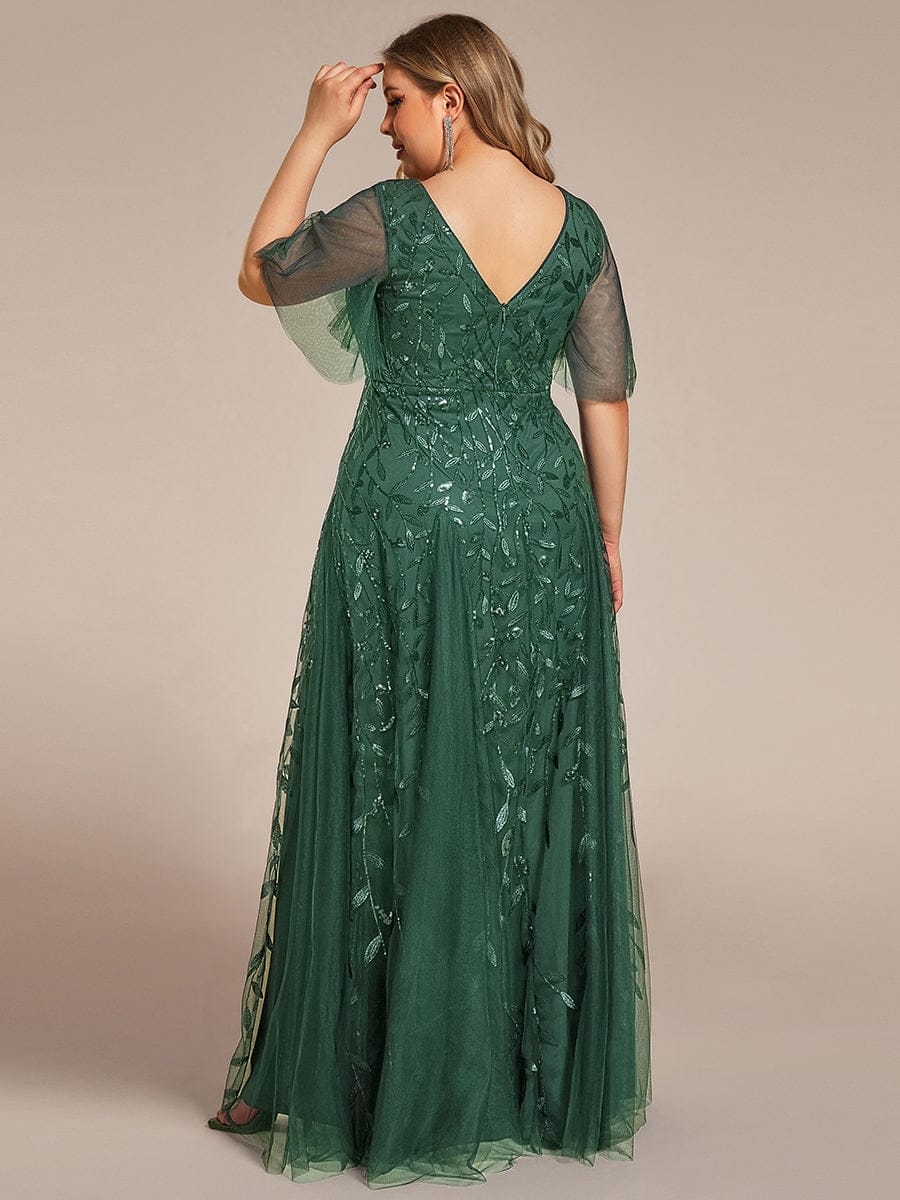 Sequin Shimmery Ruffle Sleeves Maxi Evening Dress