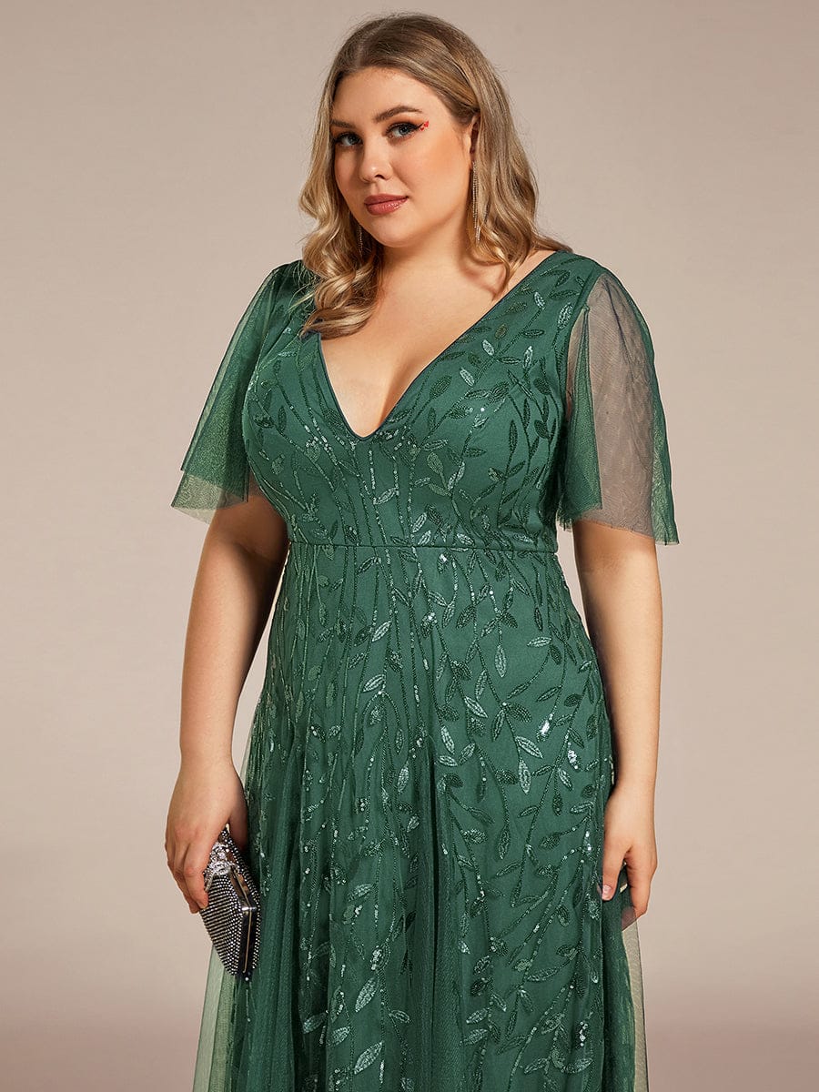 Sequin Shimmery Ruffle Sleeves Maxi Evening Dress