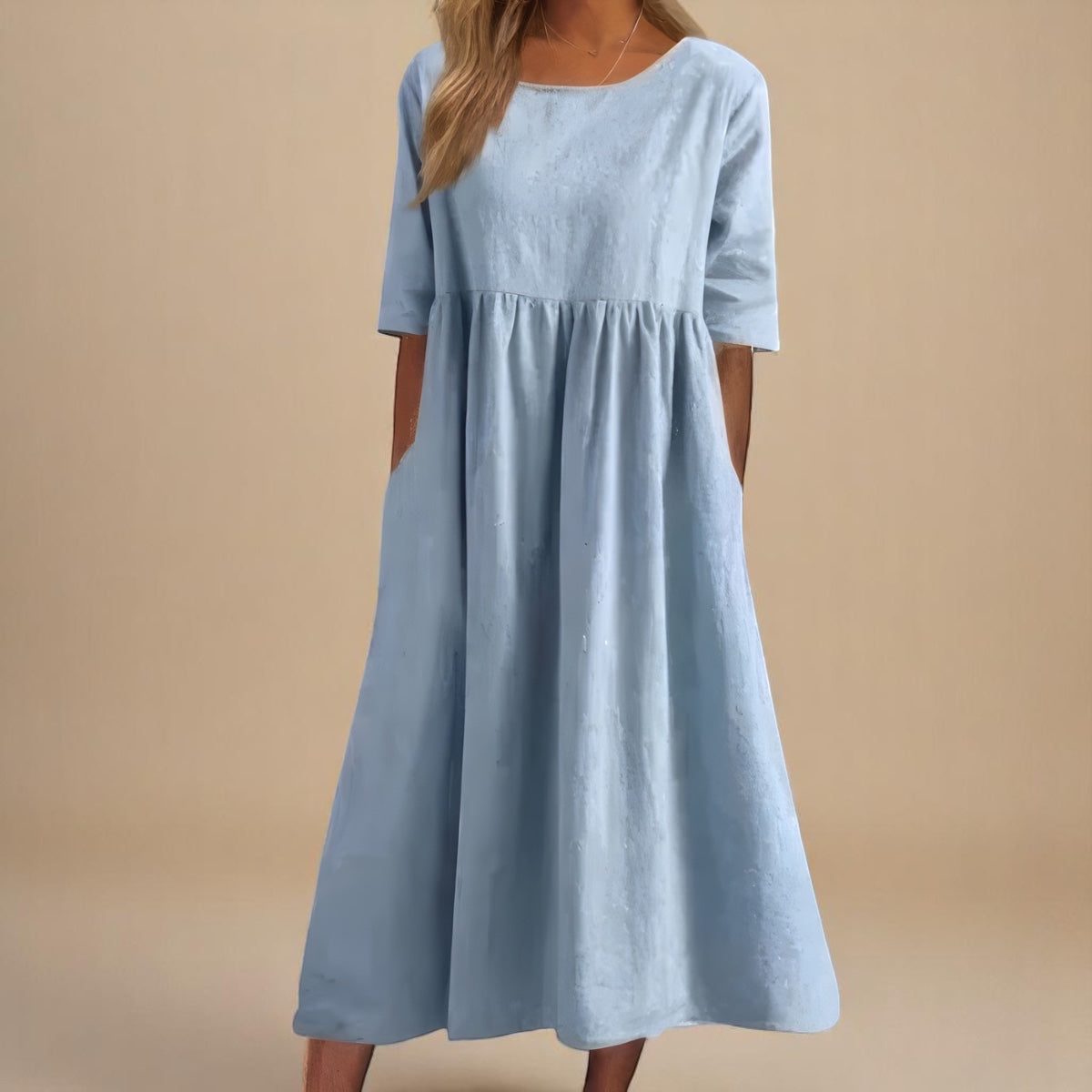 Aurelia | Classic Mid Sleeve Dress — Sky Blue — Alfa Empire, view 5