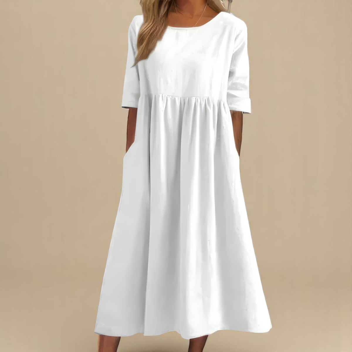 Aurelia | Classic Mid Sleeve Dress — White — Alfa Empire, view 6
