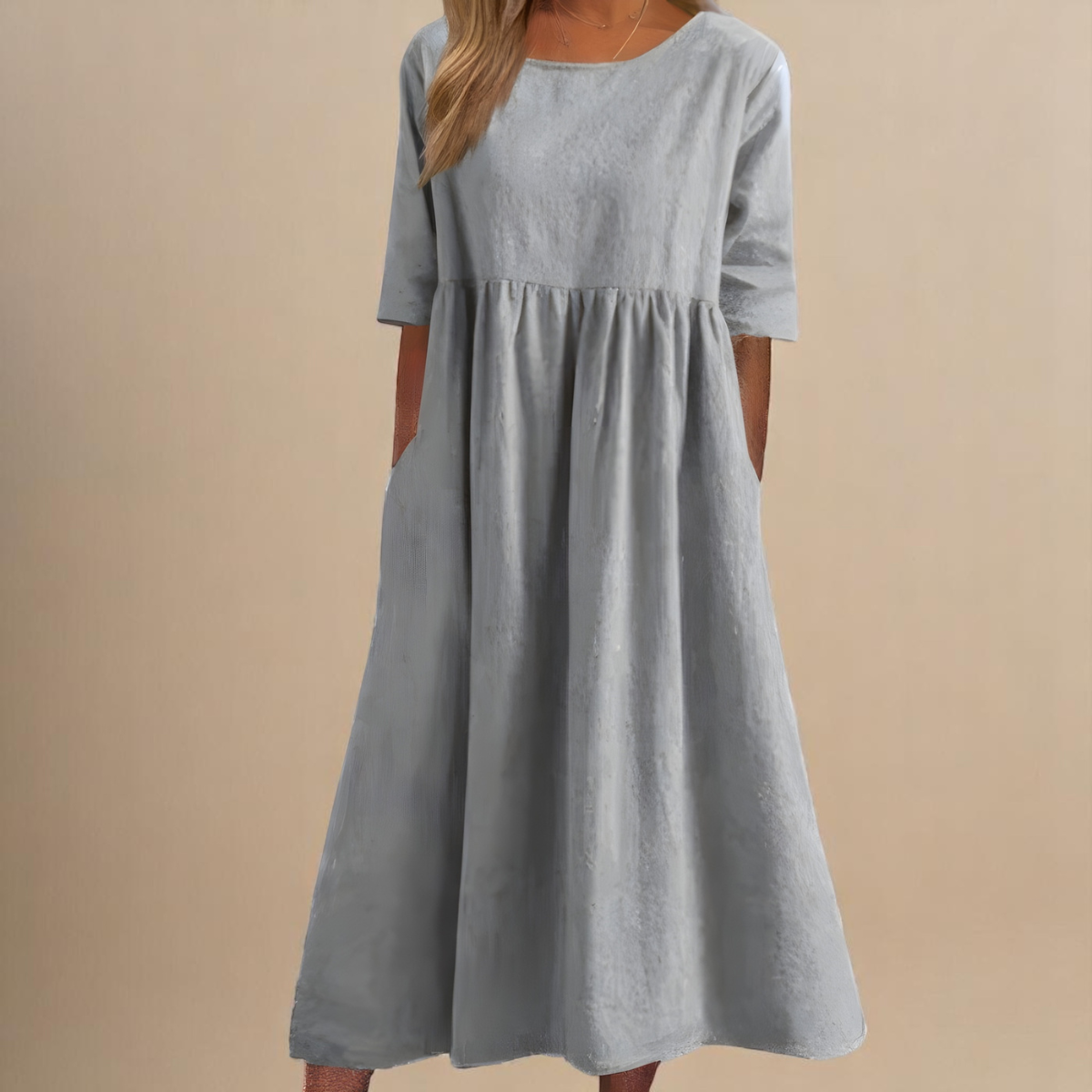 Aurelia | Classic Mid Sleeve Dress — Light Gray — Alfa Empire, view 7