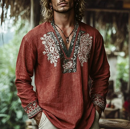 Aurelio | Casual Embroidered Resort Shirt — Brown — Alfa Empire, view 1