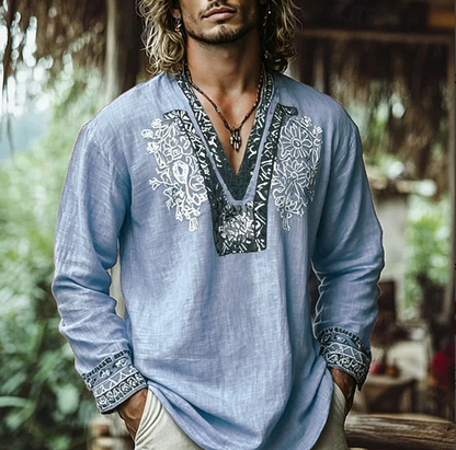 Aurelio | Casual Embroidered Resort Shirt — Blue — Alfa Empire, view 2