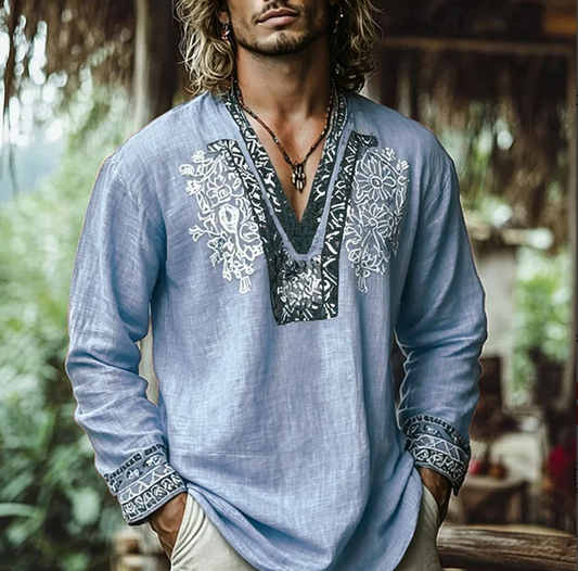 Aurelio | Casual Embroidered Resort Shirt — Blue — Alfa Empire, view 2