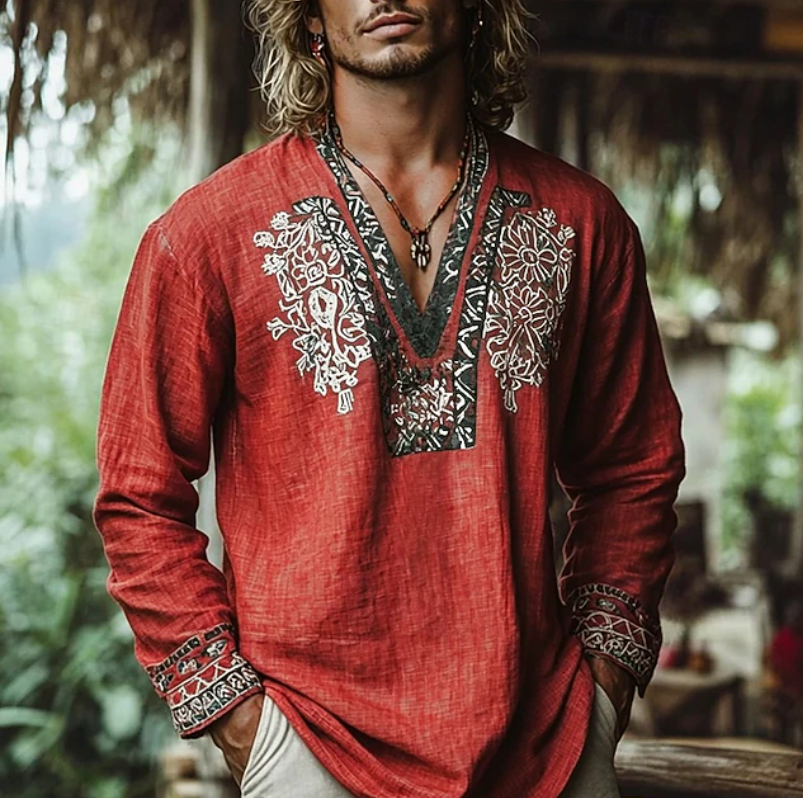 Aurelio | Casual Embroidered Resort Shirt — Red — Alfa Empire, view 3