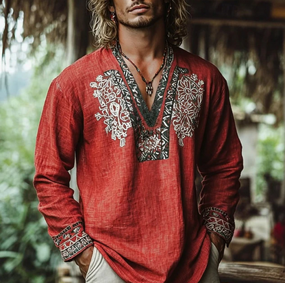 Aurelio | Casual Embroidered Resort Shirt — Red — Alfa Empire, view 3