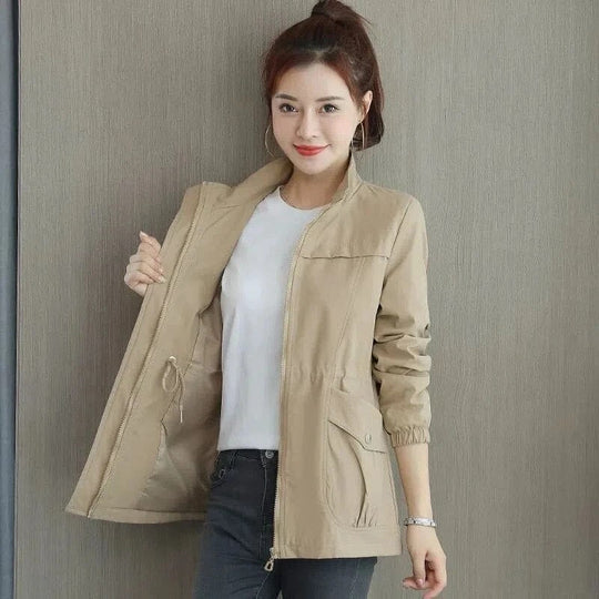 Aurora | Casual Lightweight Drawstring Jacket — Khaki — Alfa Empire, view 2